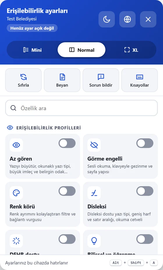 Erişilebilirlik araç çubuğu: hazır profiller ve menü