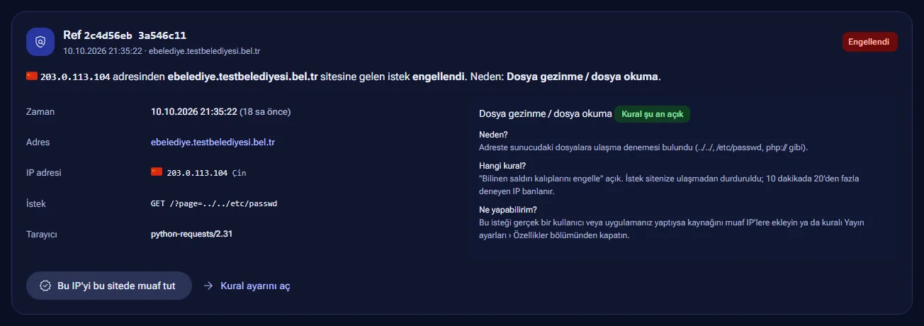 Referans kodu arama sonucu